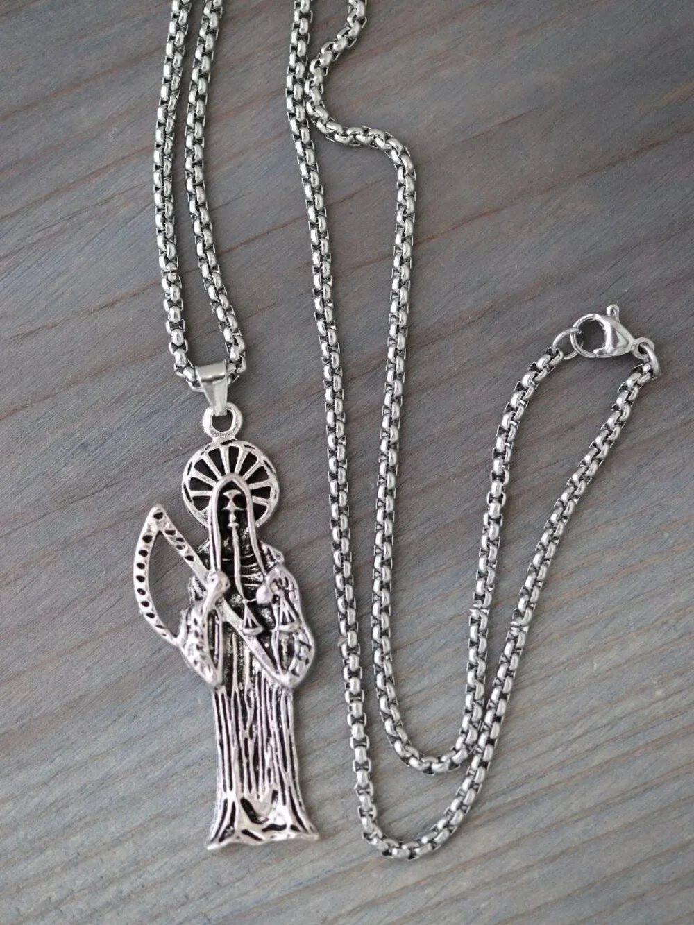 Grim Reaper Vintage Style Pendant Necklace Silver Plated